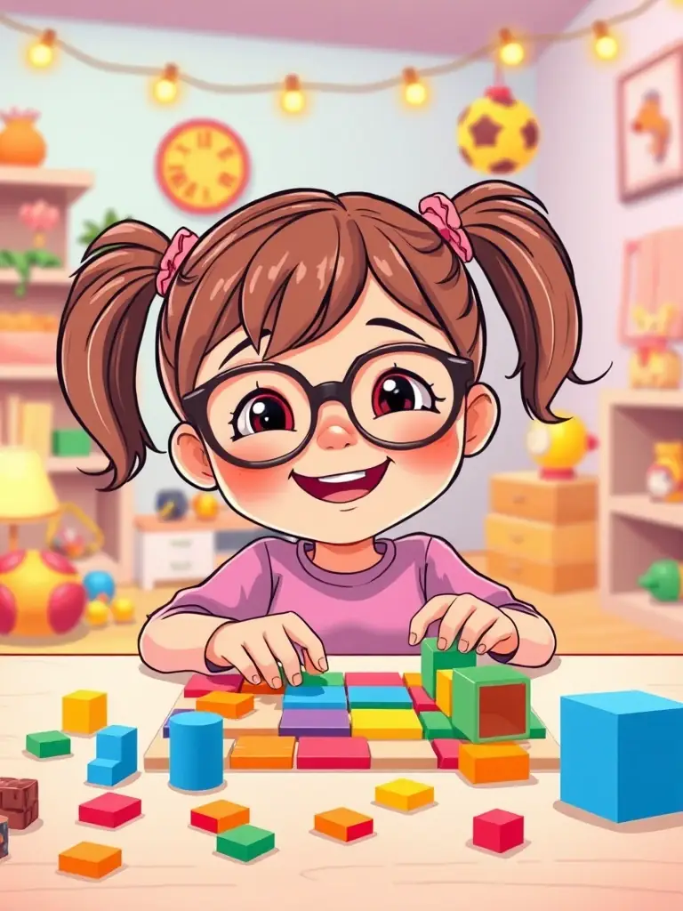A bright and cheerful image showcasing the 'Puzzle Challenge' mode in Solflare, featuring colorful blocks, geometric shapes, and a child avatar happily solving a puzzle.